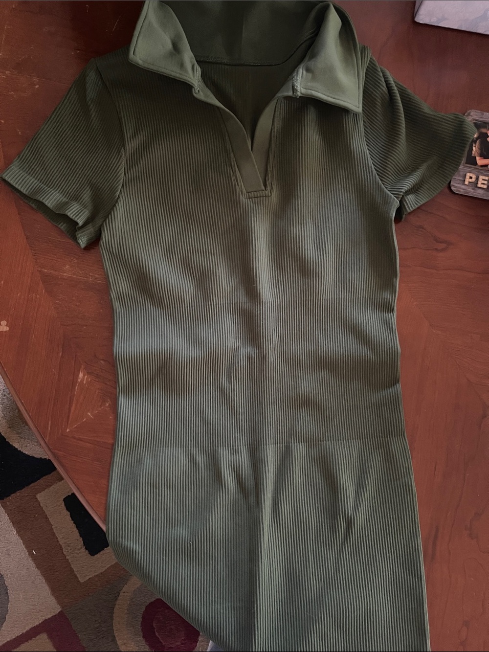 Olive Ribbed Polo Mini Dress - Women's